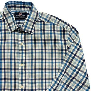 Vineyard Vines Mens L Plaid Button Down Classic Fit‎ Cooper Shirt Linen Blend
